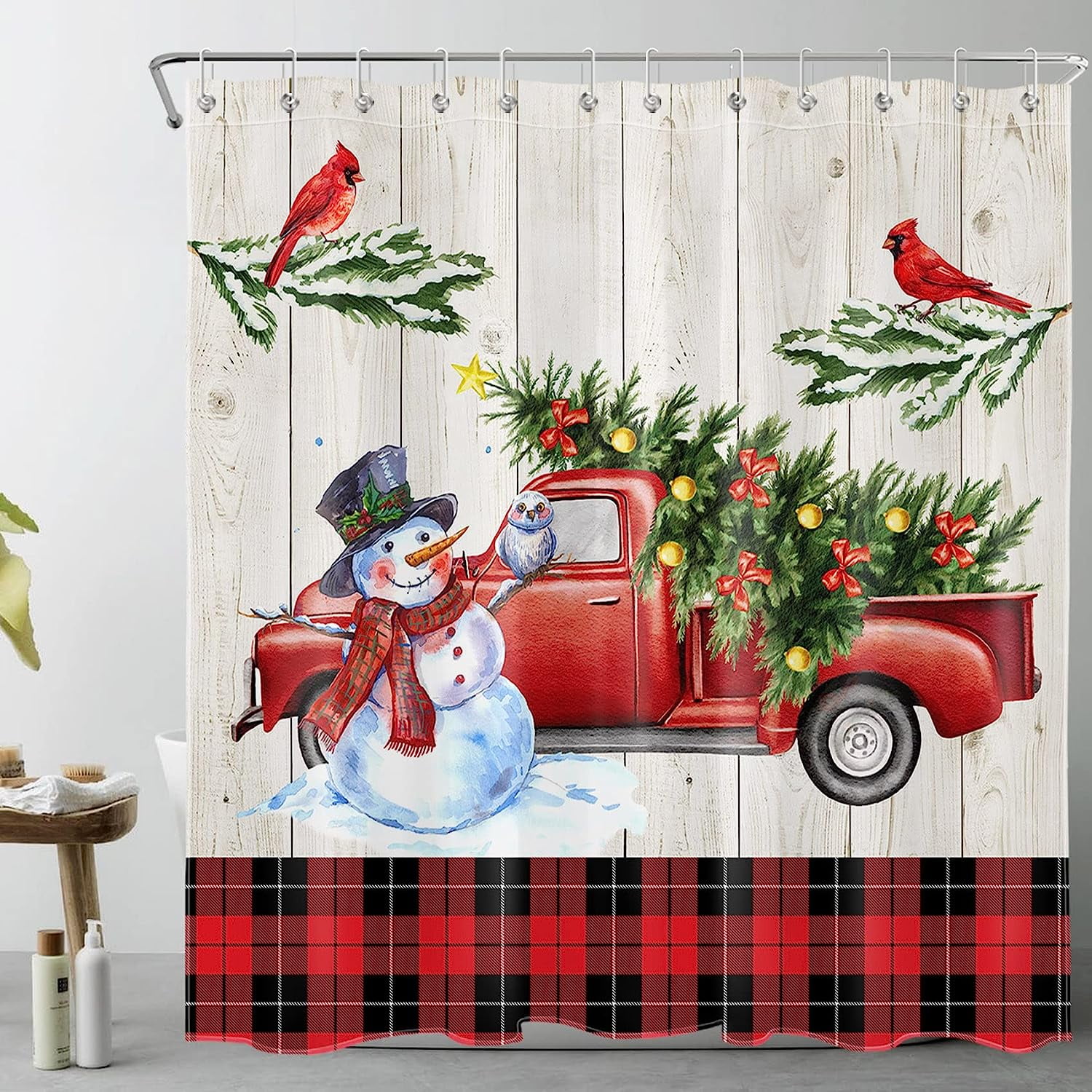 SPXUBZ Merry Christmas Shower Curtain Xmas Tree on Farmhouse Truck