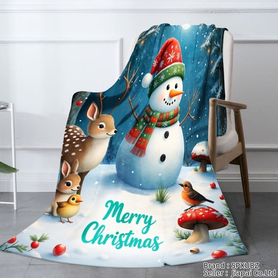 SPXUBZ Merry Christmas Snowman Deer Birds Flannel Throw Blanket for Winter Christmas Gift Home Sofa Bed Decoration 50x40 inch