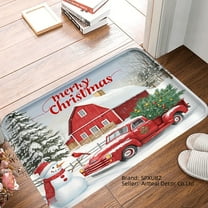 SPXUBZ Merry Christmas Snowman Red Truck Farmhouse Non-slip Flannel Floor Mat for Bathroom Kitchen Bedroom Decor 16x24 inch