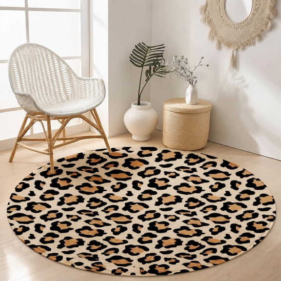 SPXUBZ Minimalist Cheetah Leopard Spot Bordered Round Area Rug, Velvet Washable Circle Carpet, Non-Slip Floor Mat for Bedroom Living Room Chic Neutral Aesthetic Decor (31.5", 39.4", 63", 78.7")