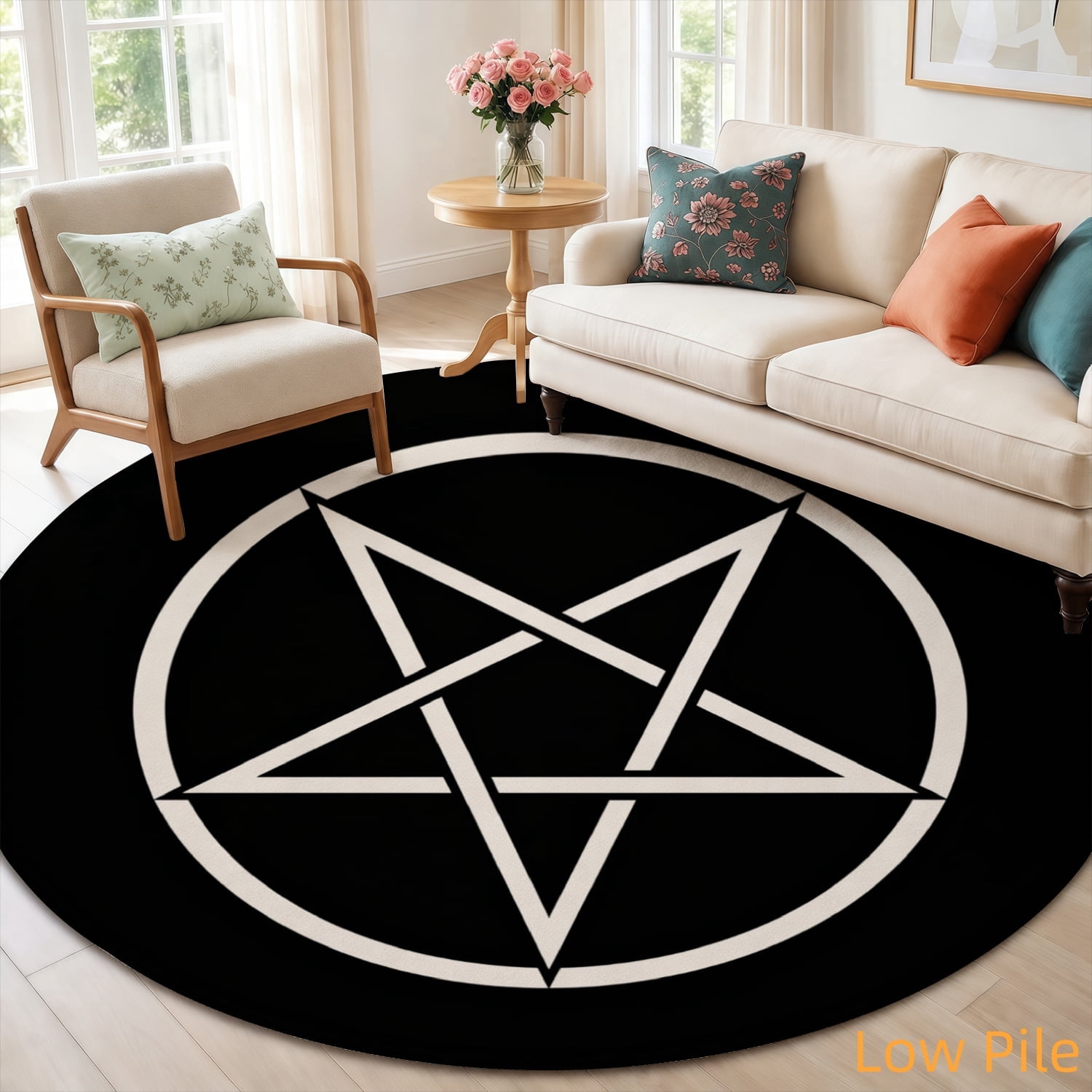 SPXUBZ Minimalist White Pentagram Star Black Background Round Area Rug ...