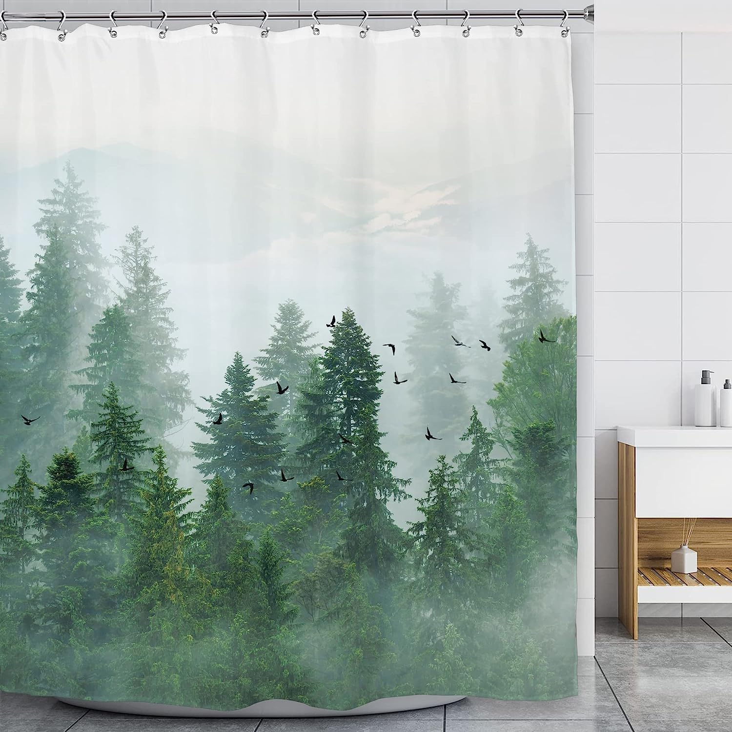 SPXUBZ Misty Green Forest Shower Curtain 72x72 inch Inch Rustic Outdoor
