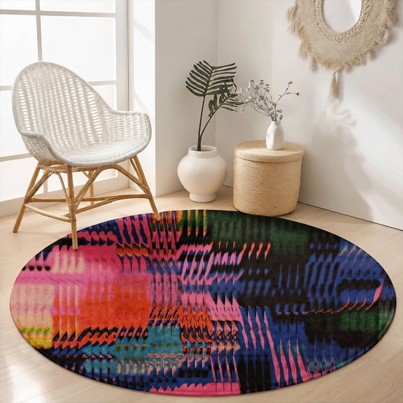 SPXUBZ Modern Abstract Glitch Pixel Art Neon Pink Round Area Rug, Velvet Washable Circle Carpet, Non-Slip Backing Floor Mat for Game Room Bedroom Cyberpunk Decor (31.5", 39.4", 63", 78.7")
