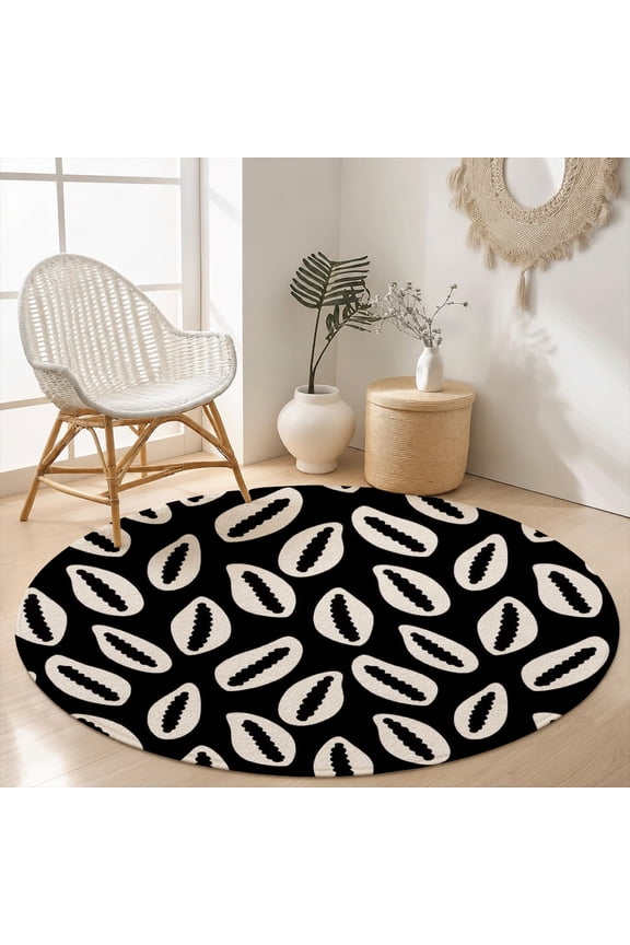 Modern Black White Abstract Tribal Line Round Area Rug, Velvet Washable Circle Carpet, Non-Slip Backing Floor Mat for Living Room Bedroom Contemporary Decor (31.5", 39.4", 63", 78.7")