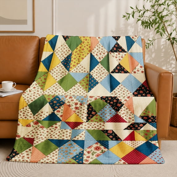 SPXUBZ Modern Geometric Triangles Patchwork Flannel Throw Blanket Soft Warm Cozy Fleece Blanket for Couch Sofa Bed Room Decor