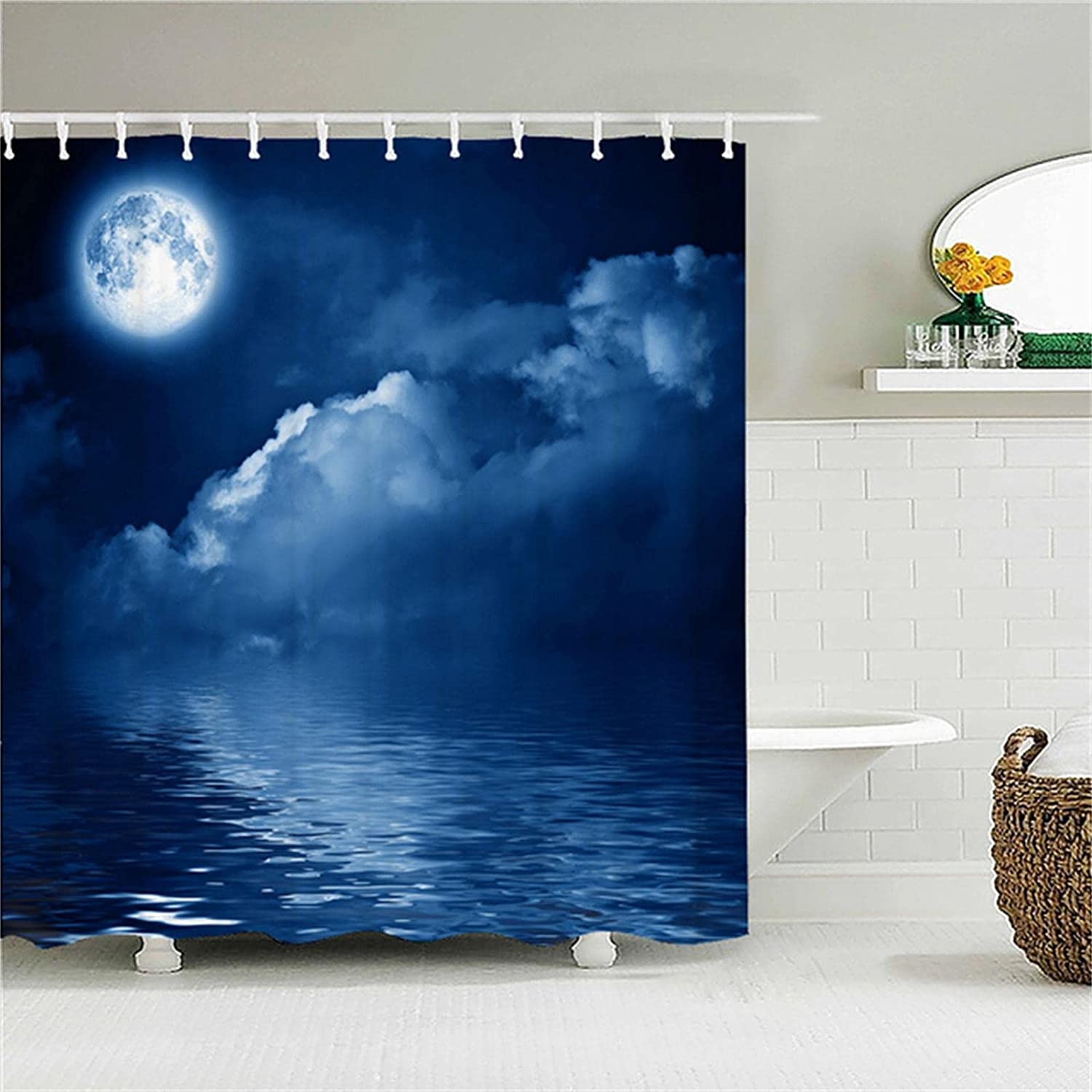SPXUBZ Moon Lake Scenery Shower Curtain, 3D Digital Printing, Fabric