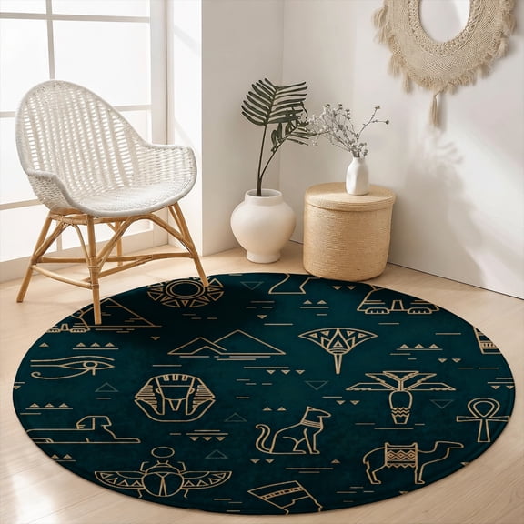 SPXUBZ Mysterious Dark Ancient Egypt Hieroglyph Round Area Rug, Velvet Washable Circle Carpet, Non-Slip Floor Mat for Living Room Bedroom Gothic Historical Decor (31.5", 39.4", 63", 78.7")
