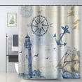 thumbnail image 1 of SPXUBZ Nautical Sailboat Shower Curtain，Lighthouse Compass Anchor Decorative Bath Curtain 72 x 72 Inch with 12 Hooks, 1 of 7