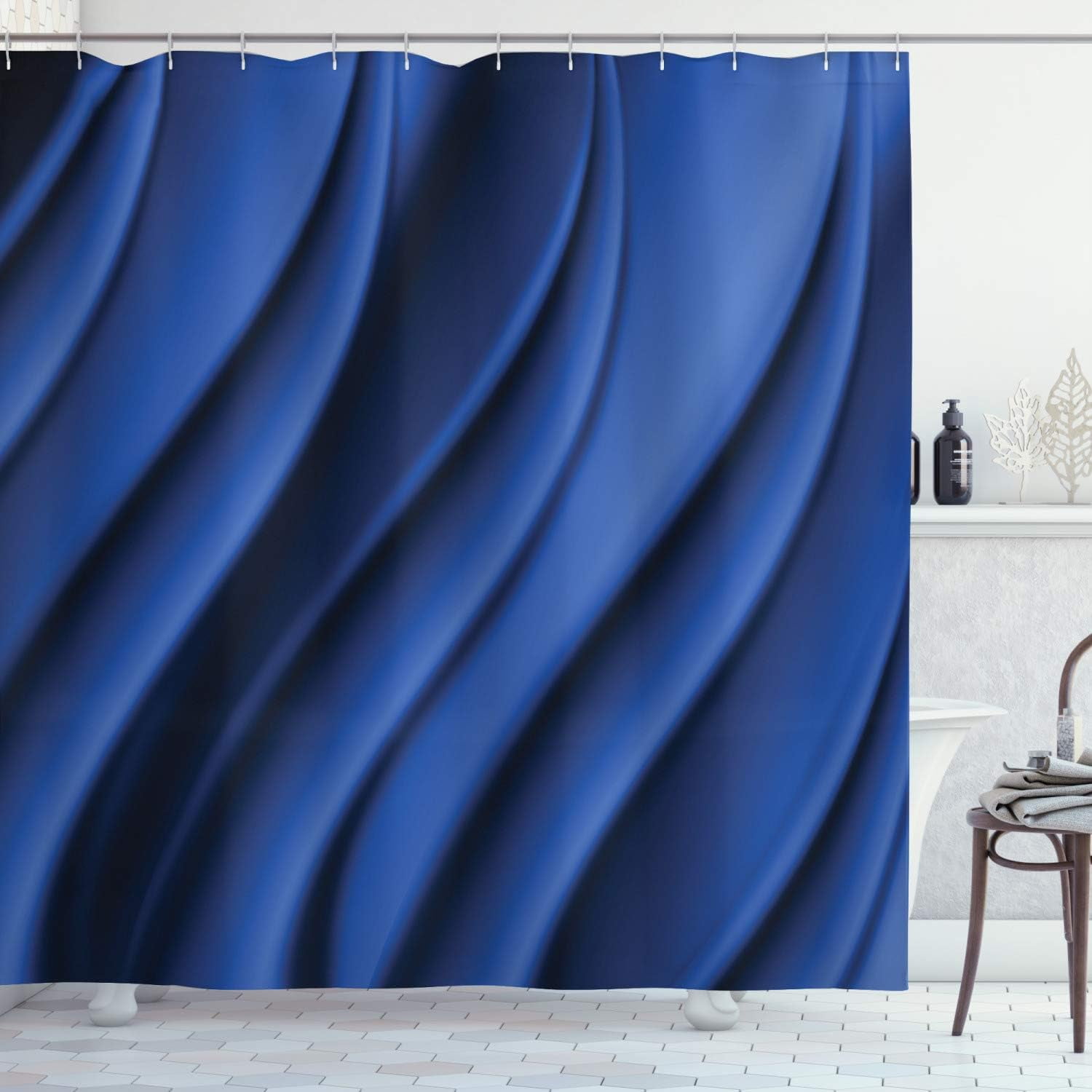 SPXUBZ Navy Blue Shower Curtain, Ocean Waves Inspired Design with Digital Reflection Aqua Sea