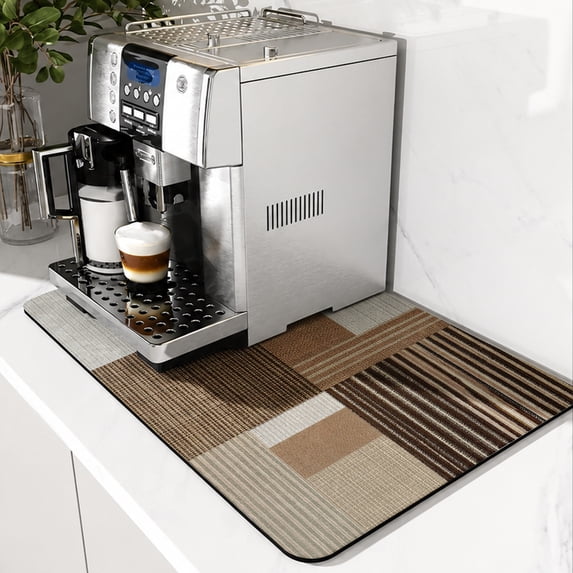 SPXUBZ Neutral Wood Pattern Coffee Mat for Kitchen Counter, Super Absorbent Coffee Maker Mat, Coffee Bar Drying Pad, Non Slip Countertop Protector, Quick Dry Dish Drying Mat