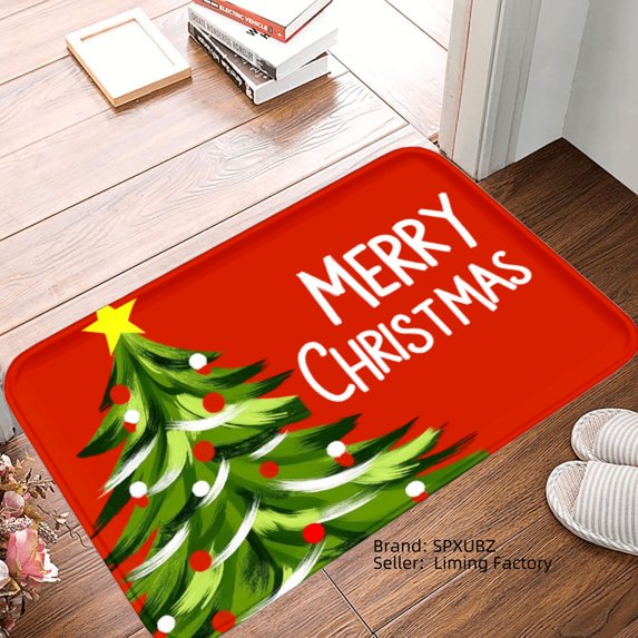SPXUBZ Non Slip Flannel Floor Mat Merry Christmas Tree Design for Bathroom Kitchen Bedroom Decor 16x24 inch