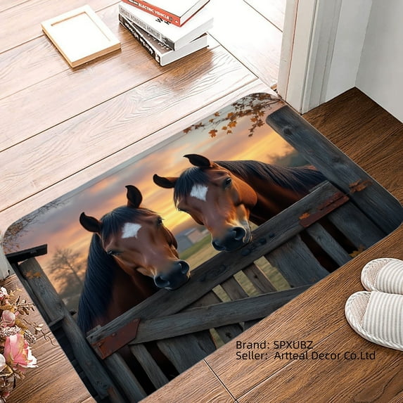 SPXUBZ Non Slip Flannel Floor Mat with Beautiful Horses Design for Bathroom Kitchen Bedroom Decor 16x24 inch