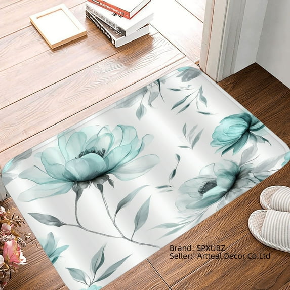 SPXUBZ Non Slip Flannel Floor Mat with Elegant Floral Pattern for Bathroom Kitchen Bedroom Decor 16x24 inch