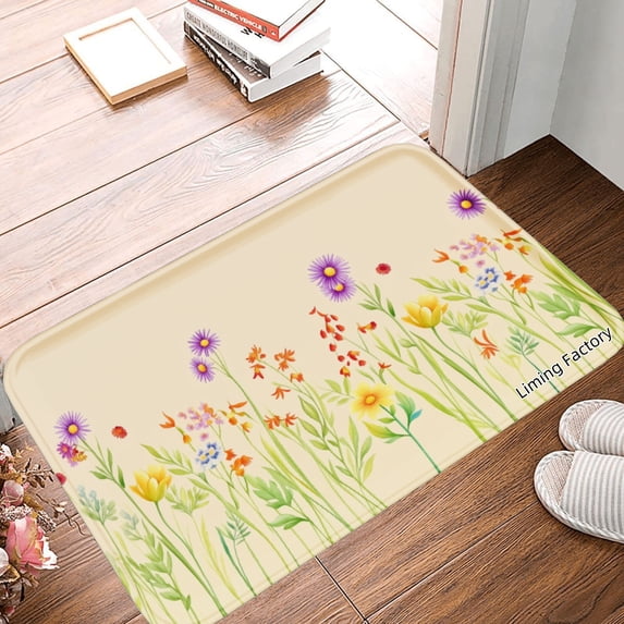 SPXUBZ Non Slip Flannel Polyester Floor Mat With Colorful Floral Design For Bathroom Kitchen Bedroom Decoration 31.5x19.7 inch
