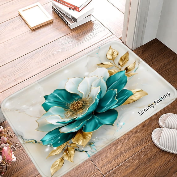SPXUBZ Non Slip Flannel Polyester Kitchen Floor Mat With Elegant Floral Design For Bedroom Bathroom Decoration 31.5x19.7 inch