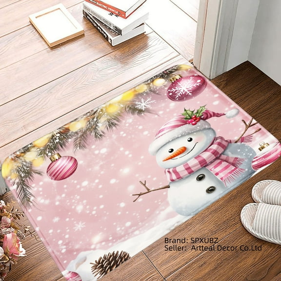 SPXUBZ Non-slip Flannel Floor Mat Christmas Snowman Design for Bathroom Kitchen Bedroom Decor 16x24 inch