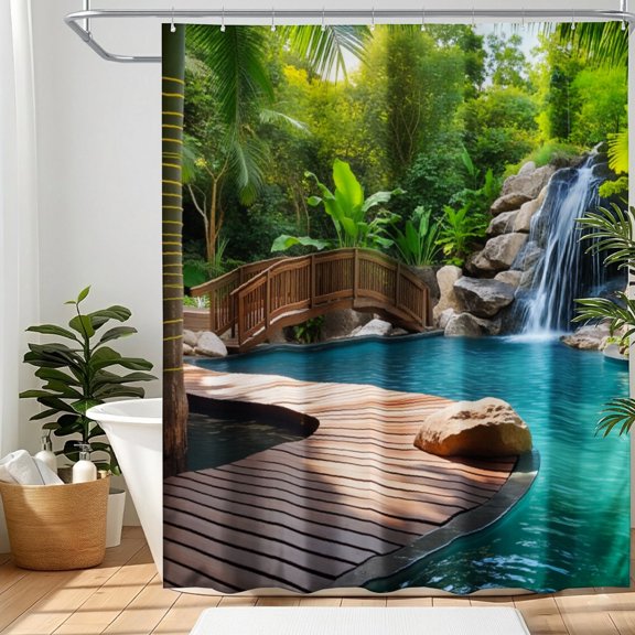 SPXUBZ Ocean Beach Poolside Bathroom Shower Curtain 72 x 72 Inch, Premium Polyester Washable Bath Curtain with Hooks for Home Tub Decor