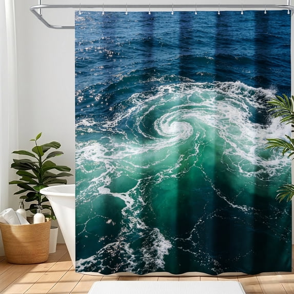 SPXUBZ Ocean Wave Shower Curtain 72 x 72 Inch, Coastal Bathroom Decor Curtain, Abstract Blue Sea Design Waterproof Bath Curtain for Modern Beach Home