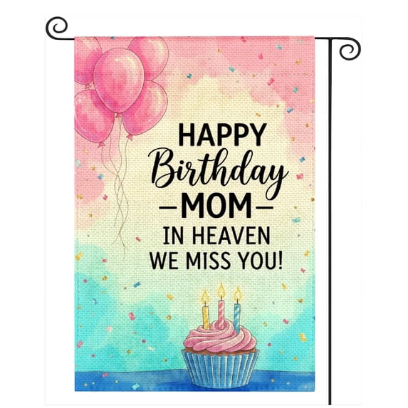 SPXUBZ Outdoor Decor Garden Flag, 12x18 Inch, Mom's Birthday in Heaven Memorial Sign