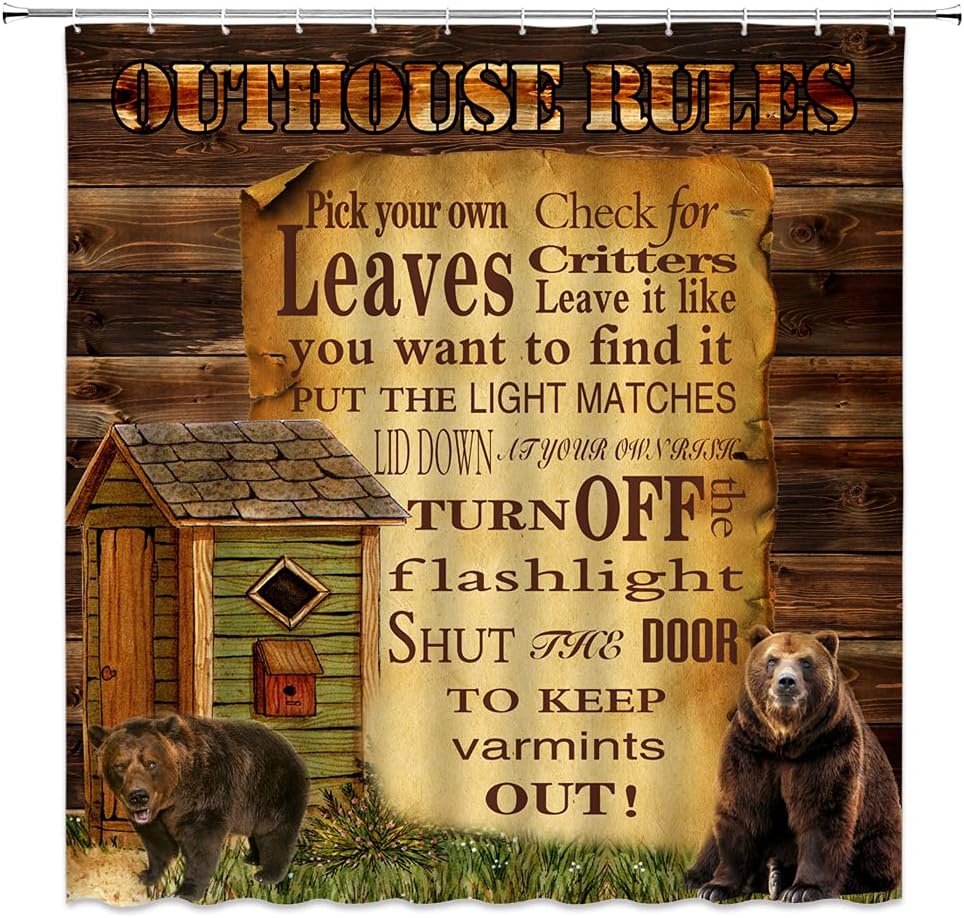 SPXUBZ Outhouse Rules Shower Curtain Rustic Primitive Country Vintage