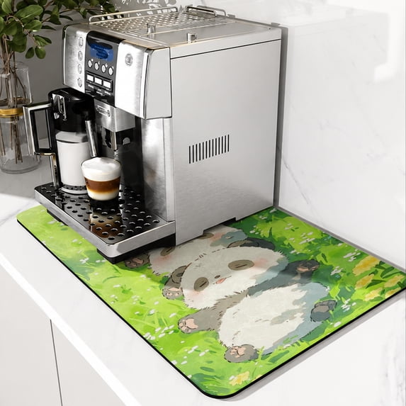 SPXUBZ Panda Coffee Mat, Coffee Maker Mat, Super Absorbent Kitchen Counter Drying Pad, Non Slip Coffee Bar Mat, Quick Dry Dish Drying Mat for Kitchen Counter