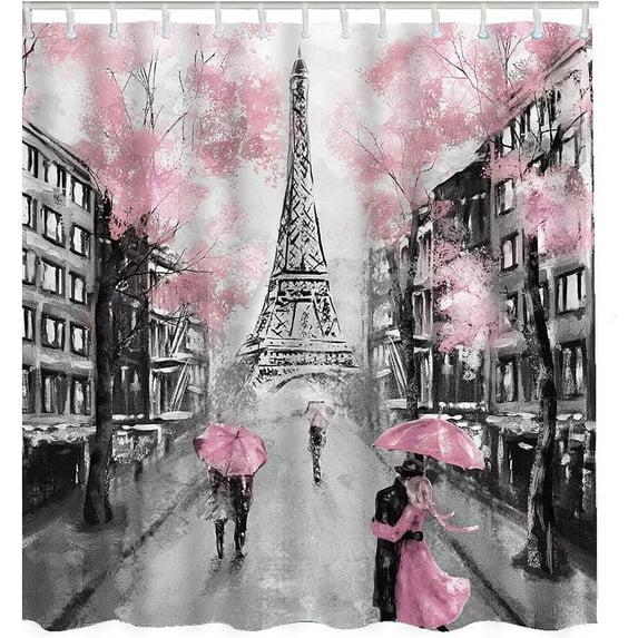 SPXUBZ Paris France Eiffel Tower Couple Under Umbrella Shower Curtain,Washable,Polyester 72x72 inch