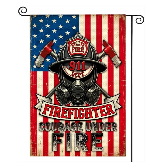 SPXUBZ Patriotic 12x18 Inch Double-Sided Garden Flag, Tribute to Firefighters, Courage in the Flames Design, Suitable for Outdoor Decor