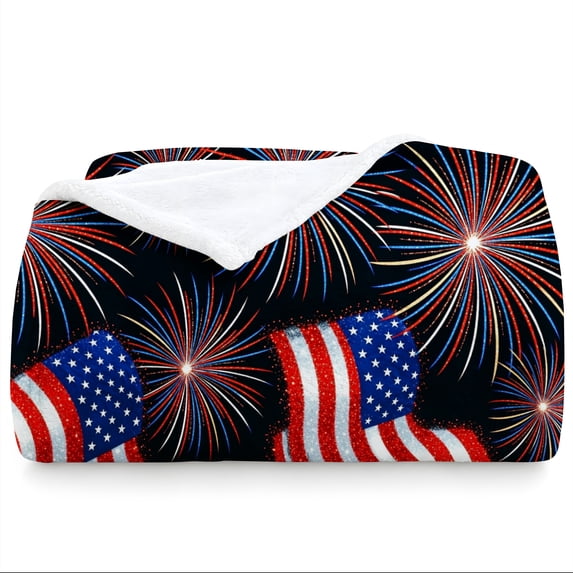 SPXUBZ Patriotic American Flag Fireworks Night Sky Flannel Throw Blanket Soft Warm Cozy Fleece Blanket 4th Of July Decor Couch