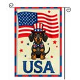 thumbnail image 1 of SPXUBZ Patriotic Dog Garden Flag 12x18 Inch, American Holiday Linen Yard Flag with Dog Design, Outdoor Decorative Flag for Garden Lawn Porch Independence Celebration, 1 of 5