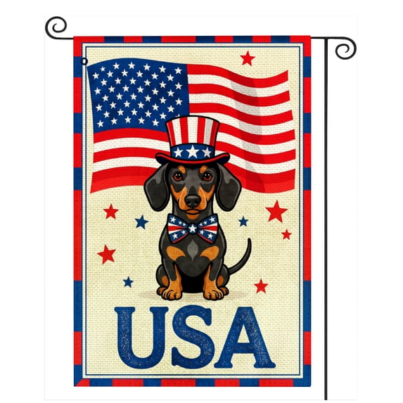 SPXUBZ Patriotic Dog Garden Flag 12x18 Inch, American Holiday Linen Yard Flag with Dog Design, Outdoor Decorative Flag for Garden Lawn Porch Independence Celebration