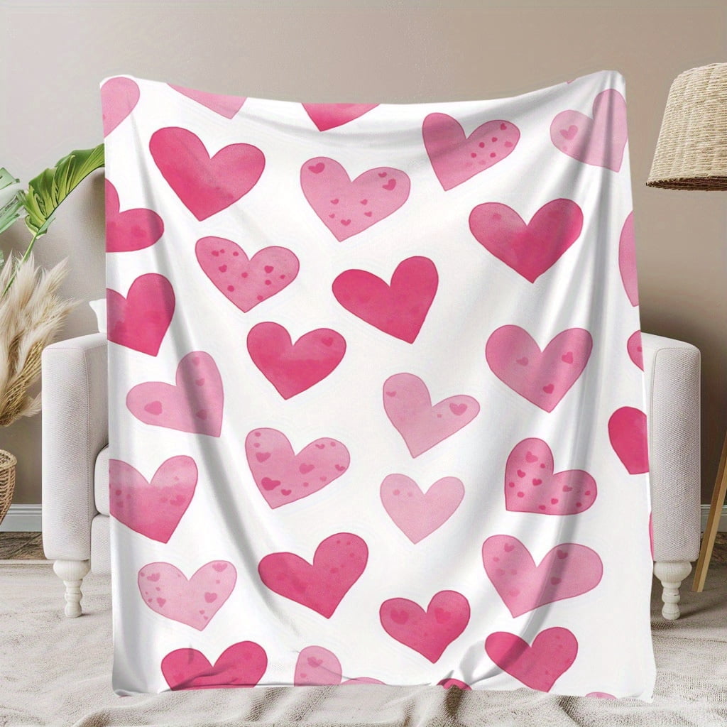 SPXUBZ Pink Hearts Pattern Flannel Blanket for Winter Christmas Gift Home Sofa Bed Decoration 50x60 inch