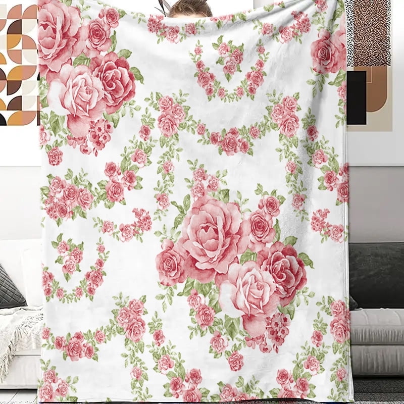 SPXUBZ Pink Roses Floral Fleece Blanket Soft Flannel Throw for Winter Christmas Gift Home Sofa Bed Decoration 50x60 inch