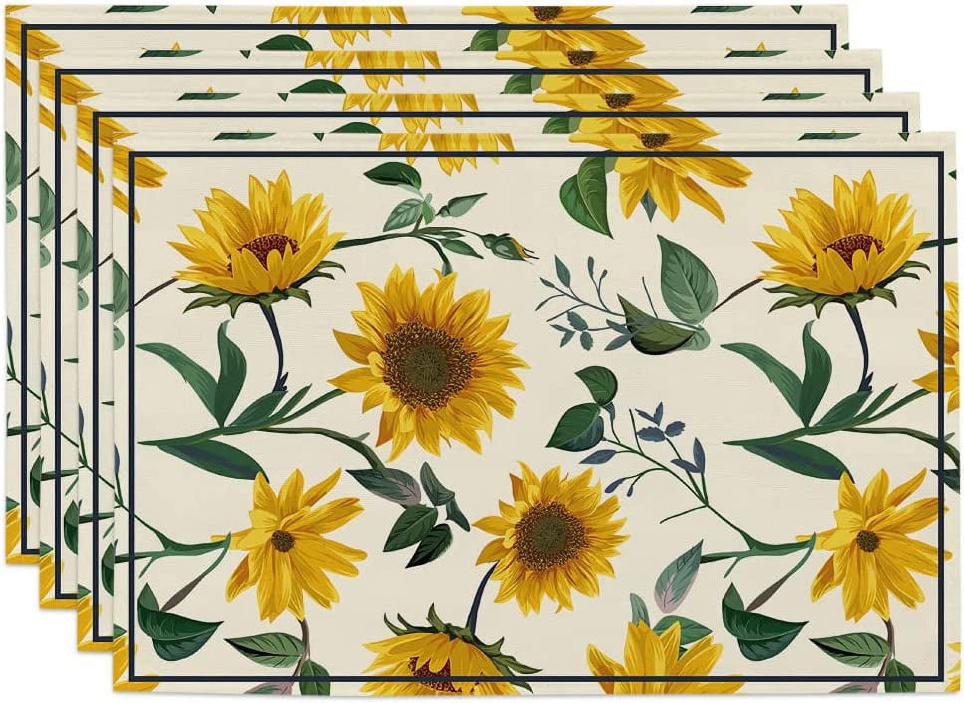 SPXUBZ Placemats, Farmhouse Rustic Sunflower Branches 18x12 Inch