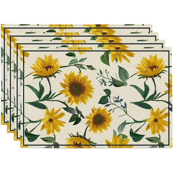 SPXUBZ Placemats, Farmhouse Rustic Sunflower Branches 18x12 Inch Placemats for Family Table Holiday Decor Placemat Set of 4