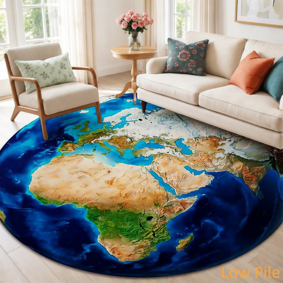 SPXUBZ Planet Earth From Space Globe View Round Area Rug, Soft Velvet Circle Carpet Non-Slip Floor Mat for Living Room Bedroom Home Decor 63" × 63"