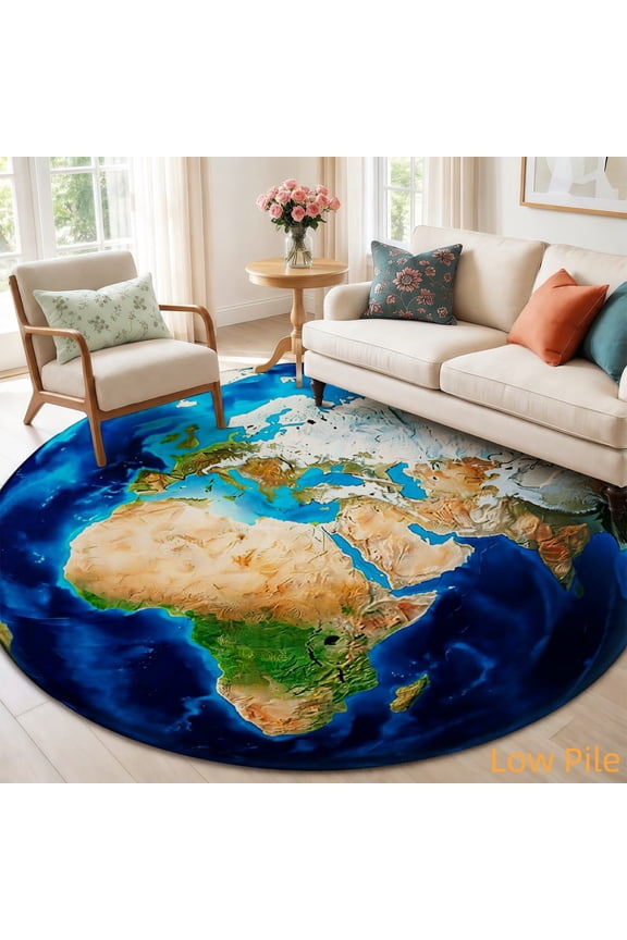 Planet Earth From Space Globe View Round Area Rug, Soft Velvet Circle Carpet Non-Slip Floor Mat for Living Room Bedroom Home Decor 63" × 63"