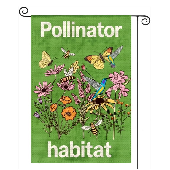 SPXUBZ Pollinator Habitat Garden Flag, Pollinator Garden Sign, Welcome Yard Home Holiday Farmhouse Porch Patio Outdoor Decor, Gift Flag for Native Plant Lovers and Gardeners, 12x18 Inch