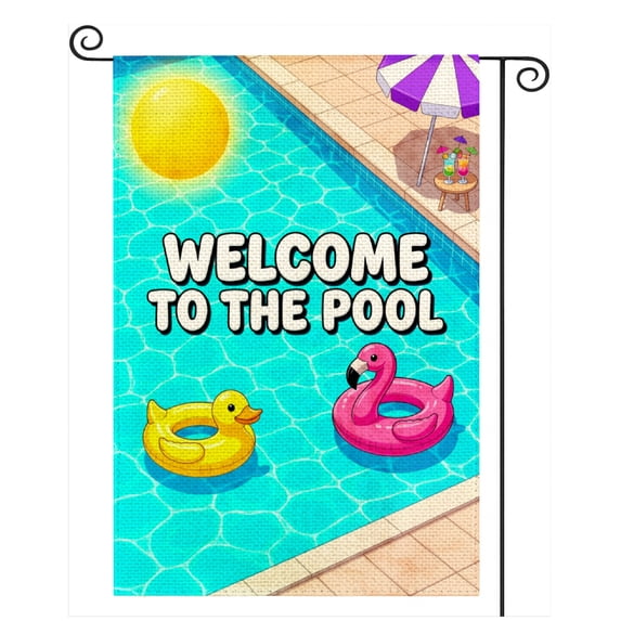 SPXUBZ Pool Party Garden Flag 12x18 Inch, Summer Swimming Pool Linen Yard Flag, Outdoor Decorative Flag for Garden Lawn Patio Porch Summer Decoration