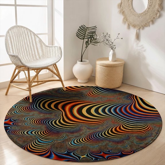 SPXUBZ Psychedelic Multi-Color Optical Swirl Illusion Round Area Rug, Velvet Washable Circle Carpet, Non-Slip Floor Mat for Game Room Boys Bedroom Trippy Decor (31.5", 39.4", 63", 78.7")
