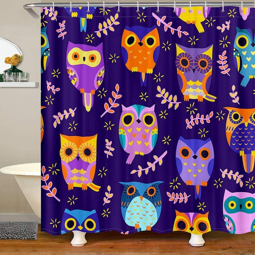 SPXUBZ Purple Cute Lovely Bathroom Shower Curtain Cartoon Owl Bird