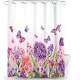 thumbnail image 1 of SPXUBZ Purple Flowers Butterflies Shower Curtain Colorful Floral Bushes Background Waterproof Polyester Fabric Bathroom Bath Curtain Set with Hooks 72x72inch, 1 of 5