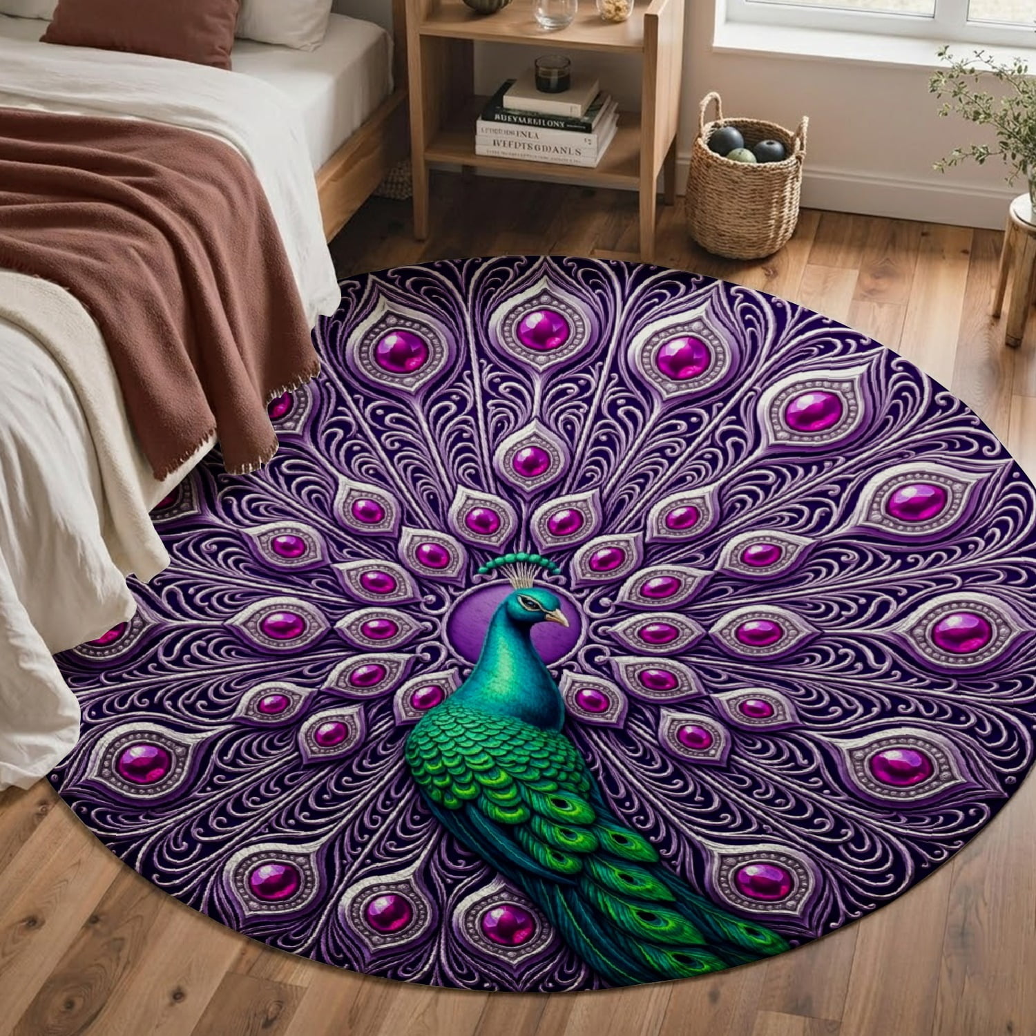 Parlour Rug SPXUBZ Purple Peacock Feather Round Area Rug Soft Velvet Circle Carpet ...