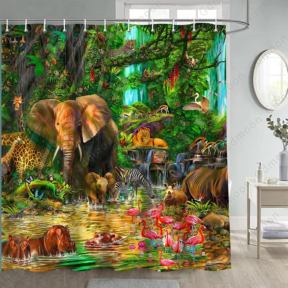 SPXUBZ Rainforest Animal Shower Curtain Tropical Jungle Forest