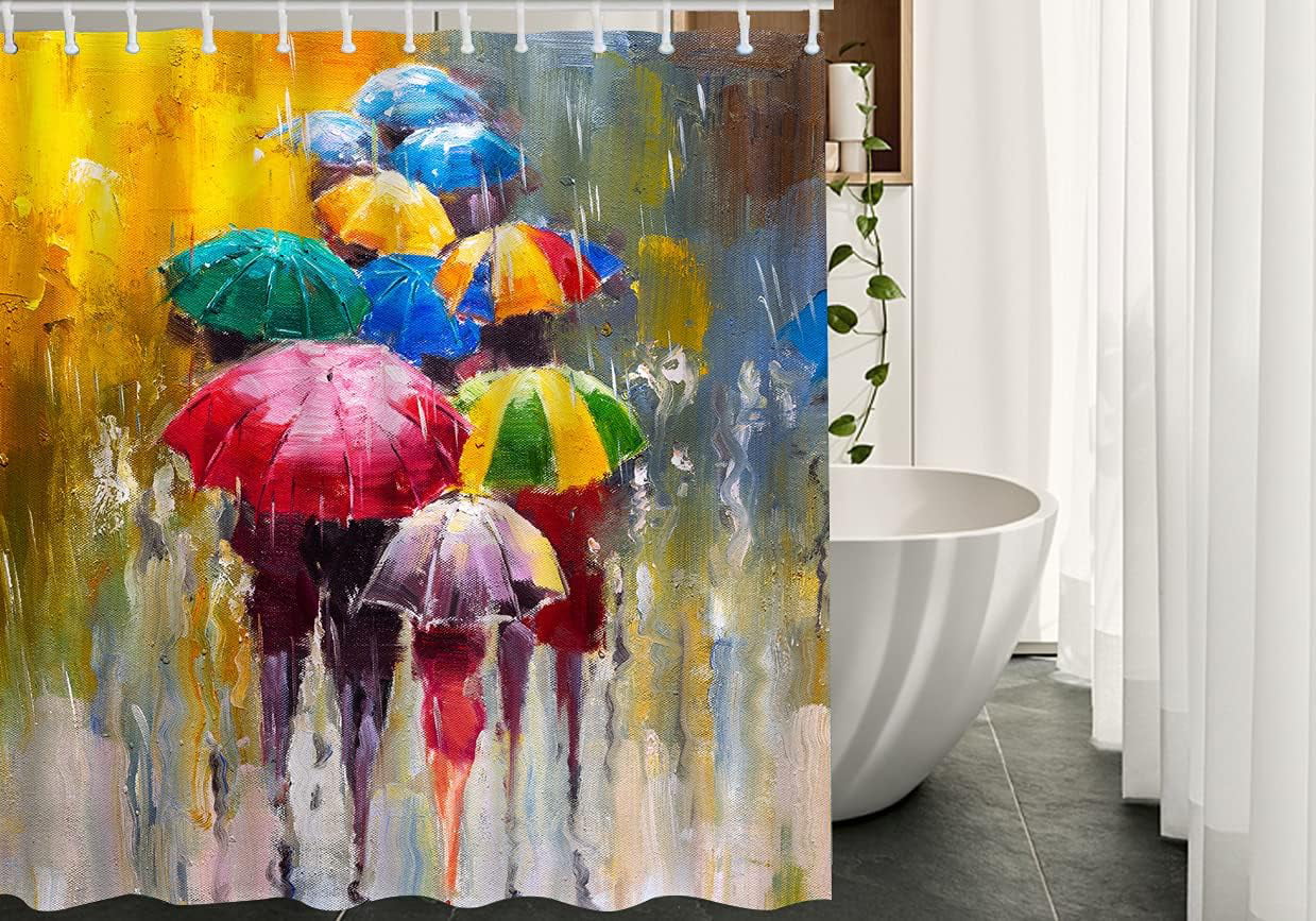 SPXUBZ Rainy Day Fabric Shower Curtain with Hooks Colorful Crowd