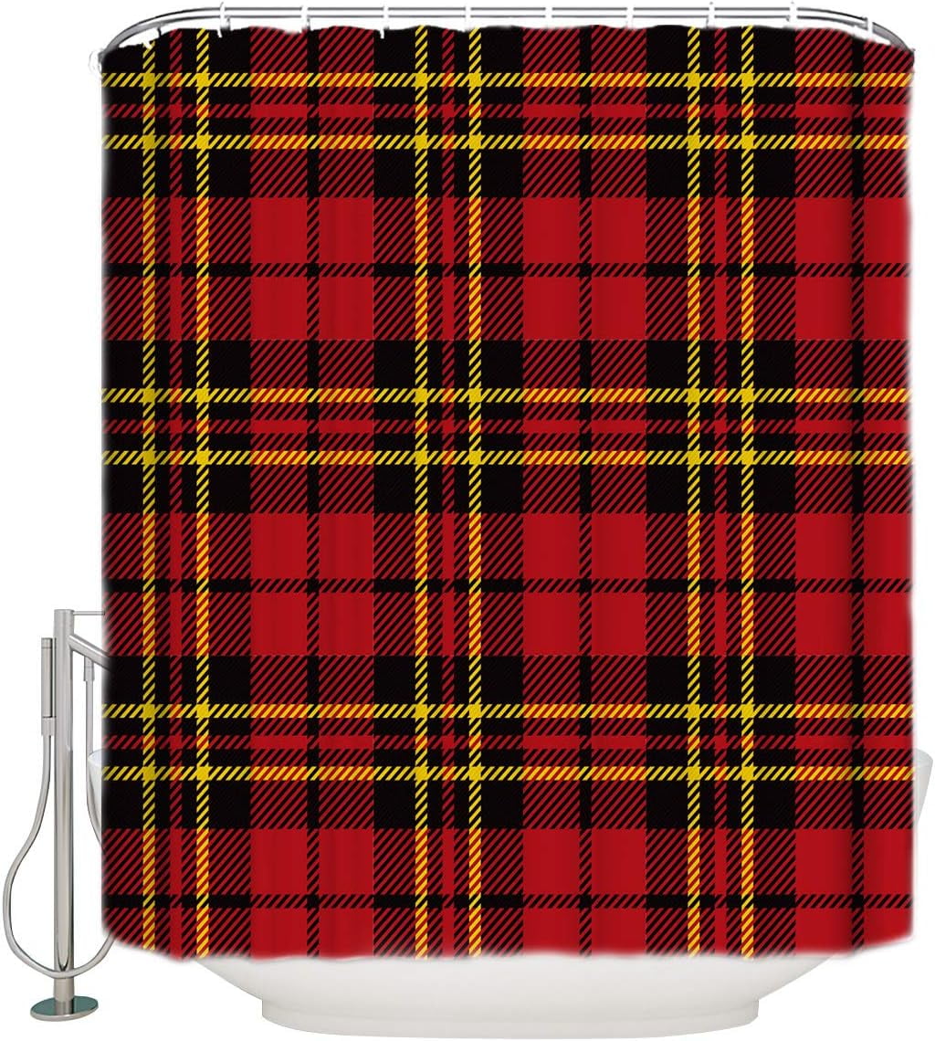 SPXUBZ Red Black and Yellow Plaid Shower Curtain 72x72 Inch, Shower