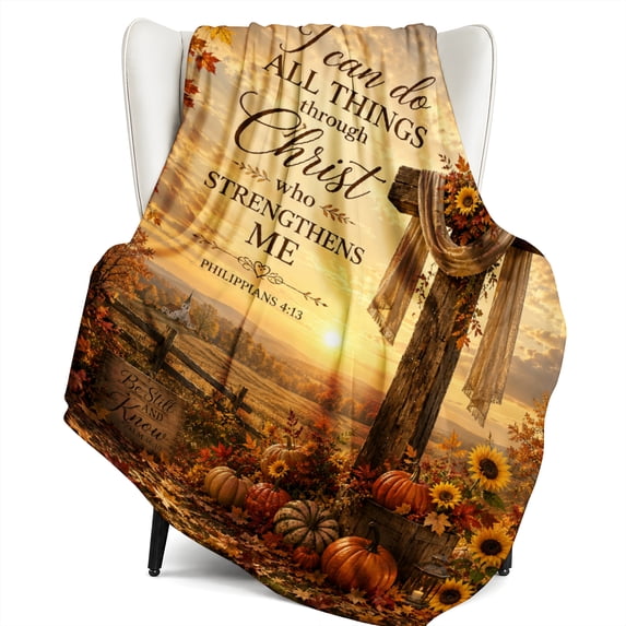 SPXUBZ Religious Cross Sunflower Field Sunrise Quote Flannel Throw Blanket Soft Warm Cozy Fleece Blanket Inspirational Gift Couch