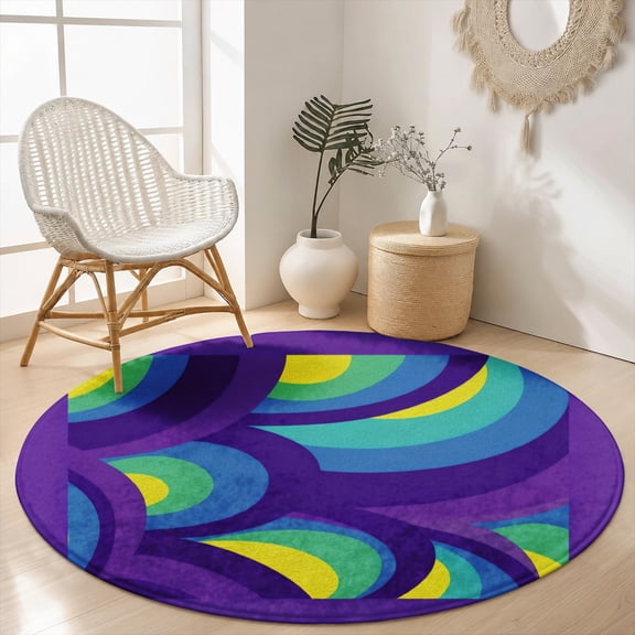 SPXUBZ Retro 90s Neon Purple Blue Abstract Round Area Rug, Soft Velvet Washable Circle Carpet, Non-Slip Backing Floor Mat for Living Room Game Room Vaporwave Decor (31.5", 39.4", 63", 78.7")