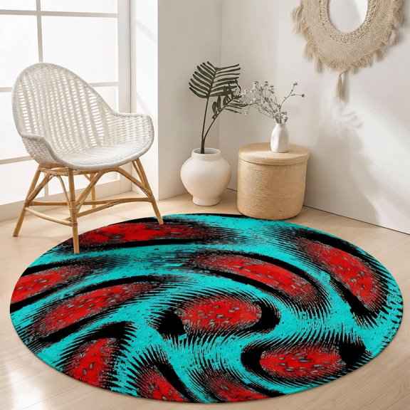 SPXUBZ Retro Teal Aqua Blue Abstract Wave Ripple Round Area Rug, Velvet Washable Circle Carpet, Non-Slip Backing Floor Mat for Living Room Bedroom Pop Art Decor (31.5", 39.4", 63", 78.7")