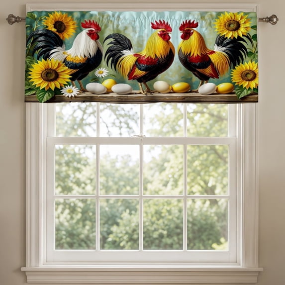 SPXUBZ Rooster Hen Farmhouse Window Valance Kitchen Curtain Valance Rod Pocket Home Decor