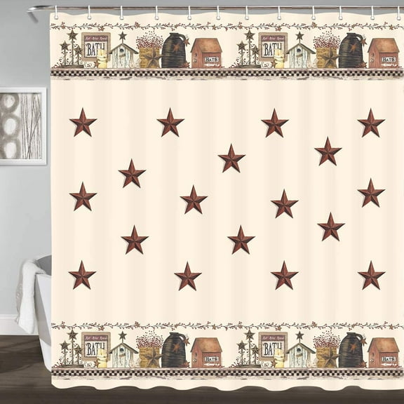 SPXUBZ Rustic Country Shower Curtain, Primitive Barn Star Relax Bath Outhouse Farmhouse Shower Curtain Decor 12 Hooks 72X72 inch